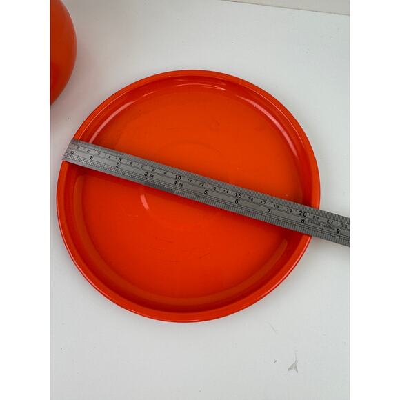 Vintage Bright Orange Fondue Pot Plate Combo Aluminum Wooden Handle with Lid - Picture 9 of 11